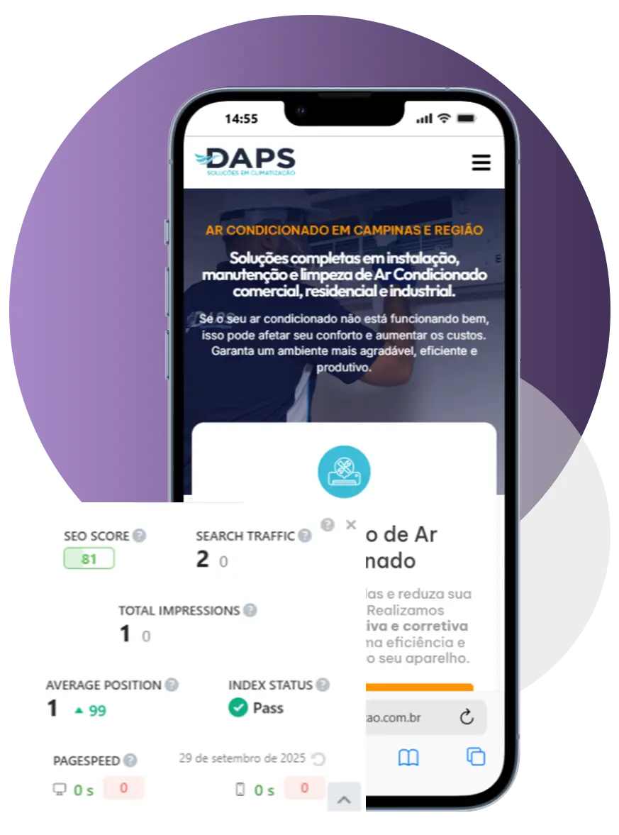 Criação de Sites mostrando o score