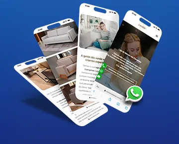 Criação de Sites, três telas de aplicativos em destaque.